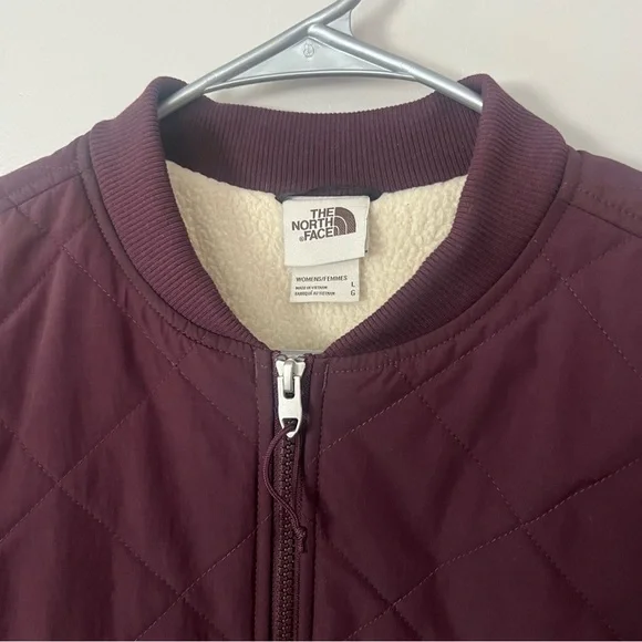 The North Face Womens Quilted Cuchillo Parka Large Coat Fleece Burgundy Maroon - Picture 9 of 16